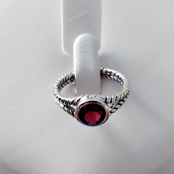 Garnet Oxidized Hoop Earrings & Ring Set, 925S.S - Picture 6 of 13